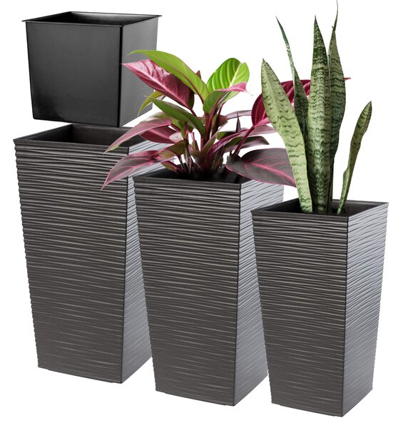 Donice na kwiaty z wkładem Tuluza dłuto 19 cm + 25 cm + 30 cm, grafit