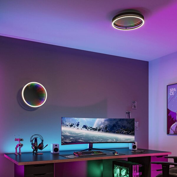 Paulmann Lampa sufitowa Spaceglow One, możliwość ściemniania, czarny, przedpokój, tworzywo sztuczne, nowoczesny