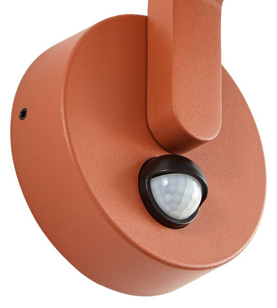 Kinkiet zewnętrzny LED Lindby Capelo, kolor terakoty, Ø 20 cm, czujnik Capelo, terracotta, aluminium, nowoczesny