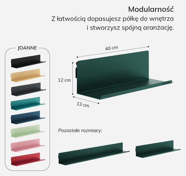 Półka wisząca metalowa butelkowa zieleń, 400 mm: JOANNE Modern