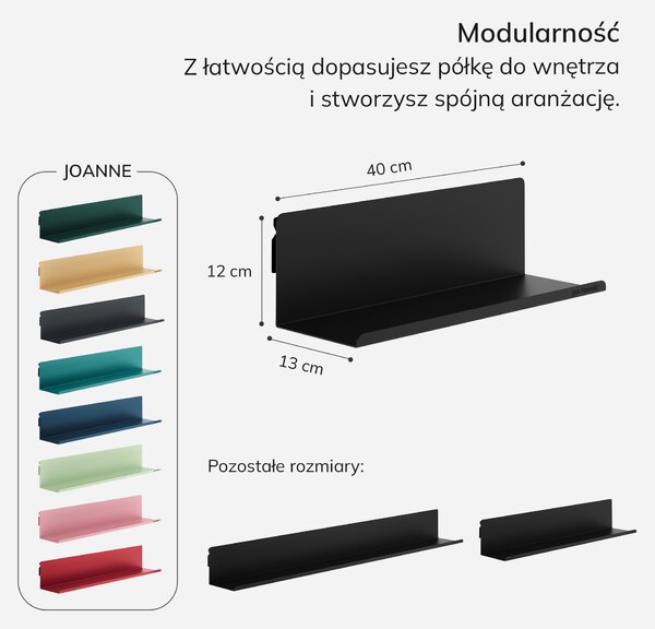 Półka wisząca metalowa czarna, 400 mm: JOANNE