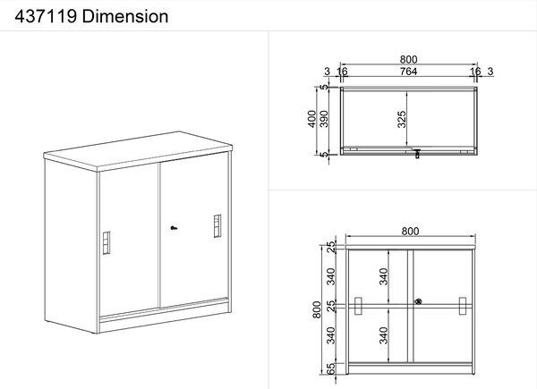 Szafka przesuwna MIRELLI A+, 800 x 400 x 800 mm, brzoza