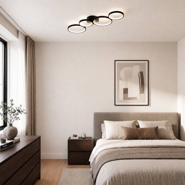 Lampa sufitowa LED Evengeline Lindby, czarny, salon / jadalnia, aluminium, nowoczesny