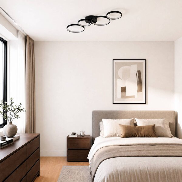 Lampa sufitowa LED Evengeline Lindby, czarny, salon / jadalnia, aluminium, nowoczesny