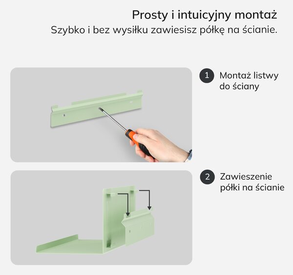 Półka wisząca metalowa pastelowy zielony, 400 mm: JOANNE Fresh Style