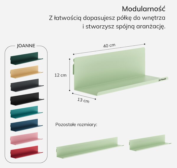 Półka wisząca metalowa pastelowy zielony, 400 mm: JOANNE Fresh Style