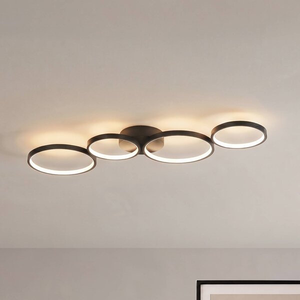 Lampa sufitowa LED Evengeline Lindby, czarny, salon / jadalnia, aluminium, nowoczesny