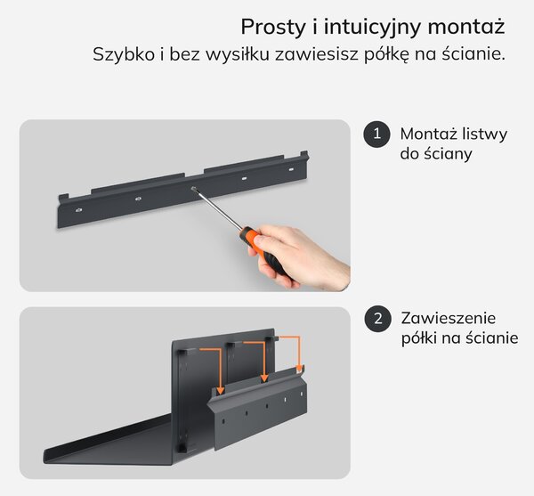 Półka wisząca metalowa antracytowa, 700 mm: JOANNE