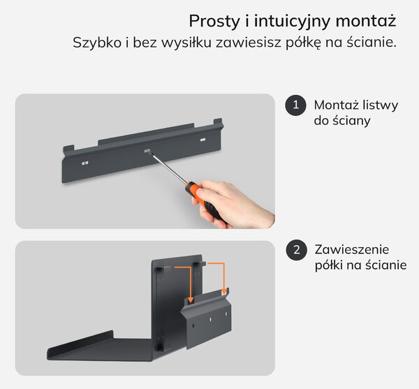 Półka wisząca metalowa antracytowa, 400 mm: JOANNE