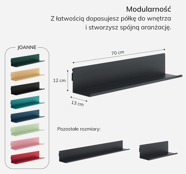 Półka wisząca metalowa antracytowa, 700 mm: JOANNE