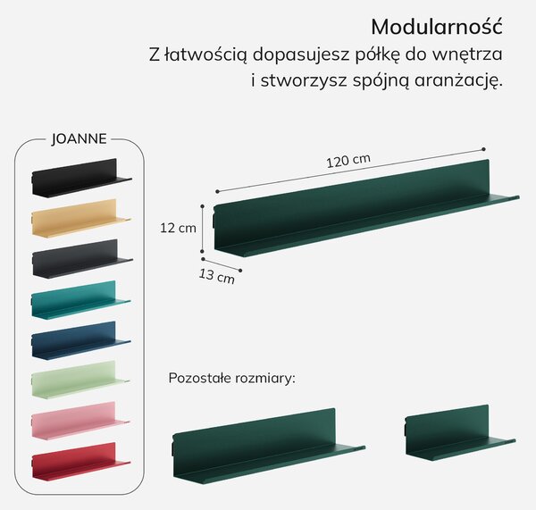 Półka wisząca metalowa butelkowa zieleń, 1200 mm: JOANNE Modern