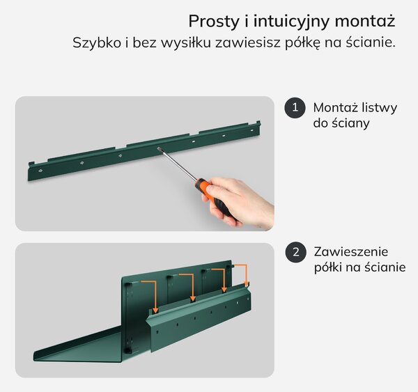 Półka wisząca metalowa butelkowa zieleń, 1200 mm: JOANNE Modern