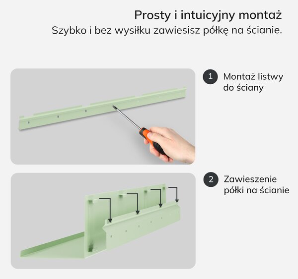 Półka wisząca metalowa pastelowy zielony, 1200 mm: JOANNE Fresh Style