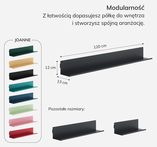 Półka wisząca JOANNE 1200 mm, antracytowa