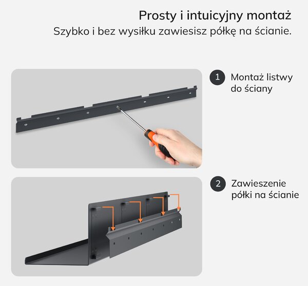 Półka wisząca JOANNE 1200 mm, antracytowa