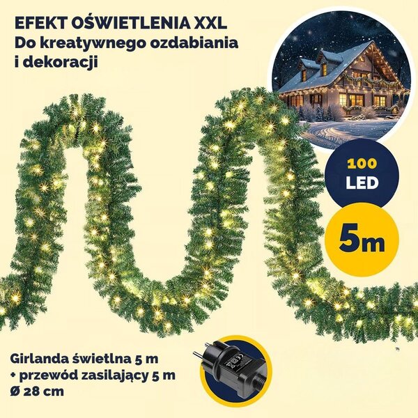 Girlanda świąteczna ANDREA z oświetleniem i pilotem, 5 m, zielona Casaria