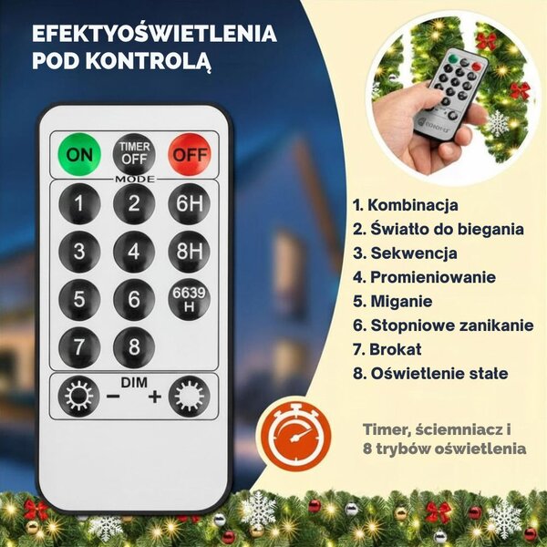 Girlanda świąteczna ANDREA z oświetleniem i pilotem, 5 m, zielona Casaria
