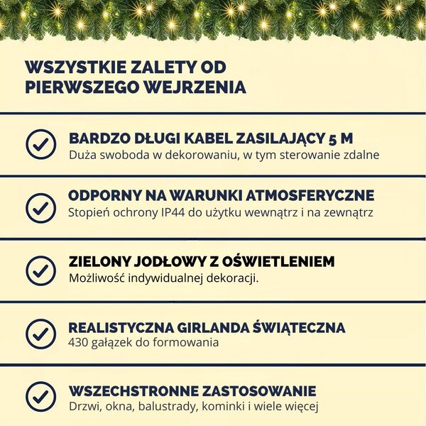 Girlanda świąteczna ANDREA z oświetleniem i pilotem, 5 m, zielona Casaria