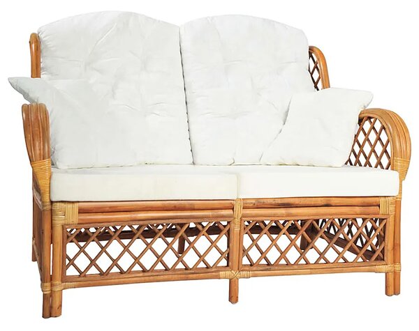 Jasnobrązowa 2-osobowa sofa rattanowa z lnianą tapicerką H3-A65