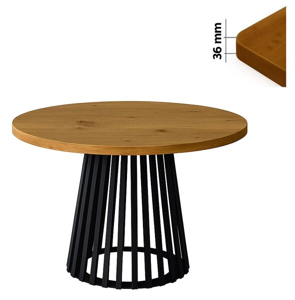 Stół 100 cm okrągły nierozkładany, blat 3,6 cm, podstawa Metalowa „ Lamele ” I ArtDHome