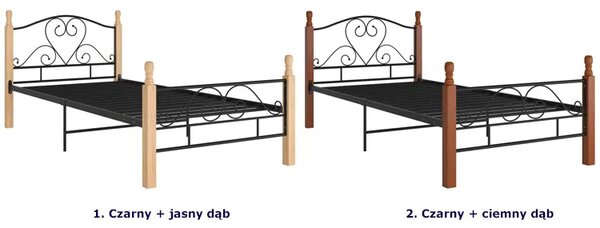 Metalowe Łóżko Czarny Jednoosobowe + Jasny Dąb 90X200 Cm E6-T56