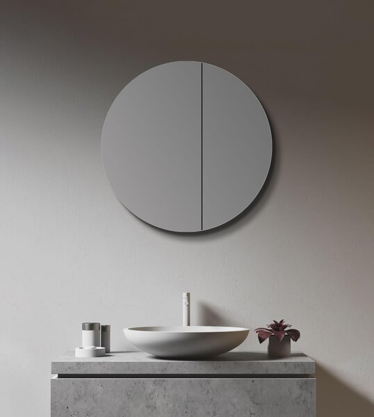 Szafka ?azienkowa z lustrem TALOS okr?g?a Ø 60 cm - Szafka ?azienkowa z lustrem z wysokiej jako?ci aluminiowym korpusem - Szafka ?azienkowa z lustrem z dwiema szklanymi pó?kami