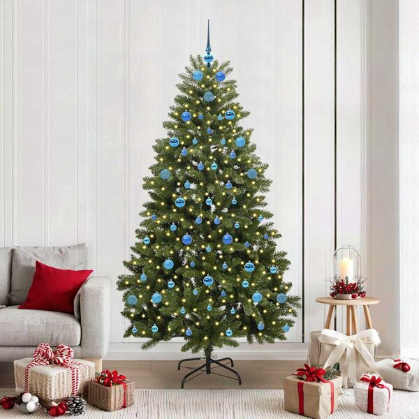 Sztuczna choinka z zawiasami zielony 210 cm PVC i stal 300 LED