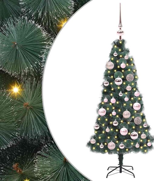 Sztuczna choinka z lampkami i zestawem bombek Zielony 120 cm