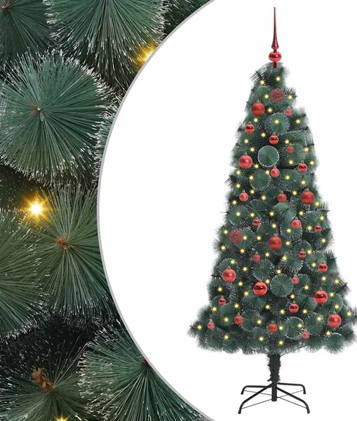 Sztuczna choinka LED z zestawem bombek Zielony 150 cm PET