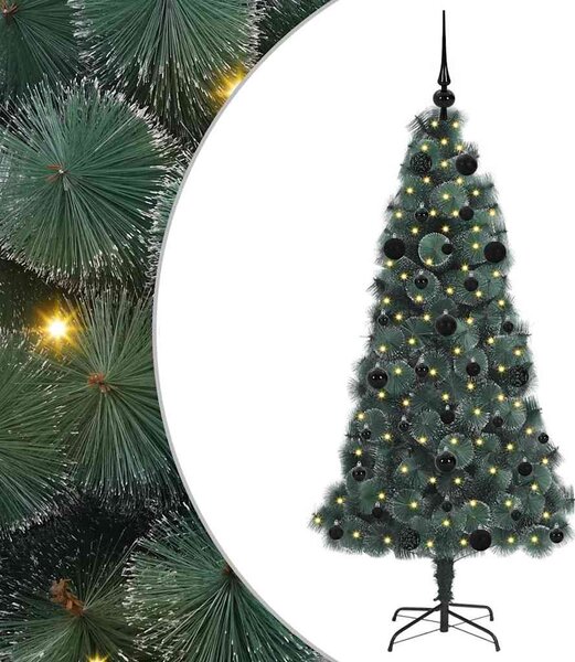 Sztuczna choinka z lampkami i zestawem bombek Zielony 150 cm