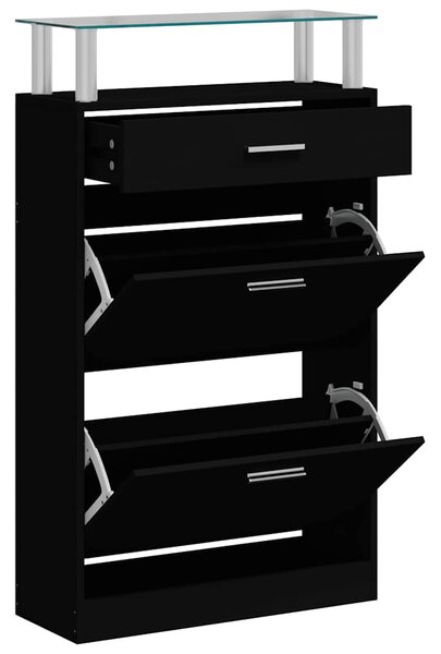 Szafka na buty, czarna, 63x24x104 cm, materiał drewnopochodny