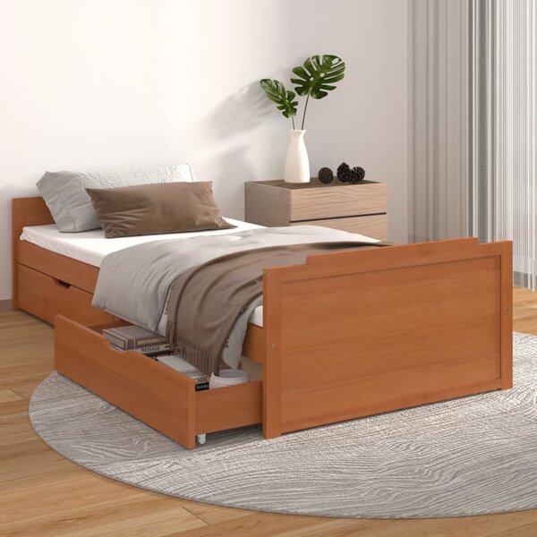 Rama łóżka z szufladami, miodowy brąz, sosnowa, 90 x 200 cm