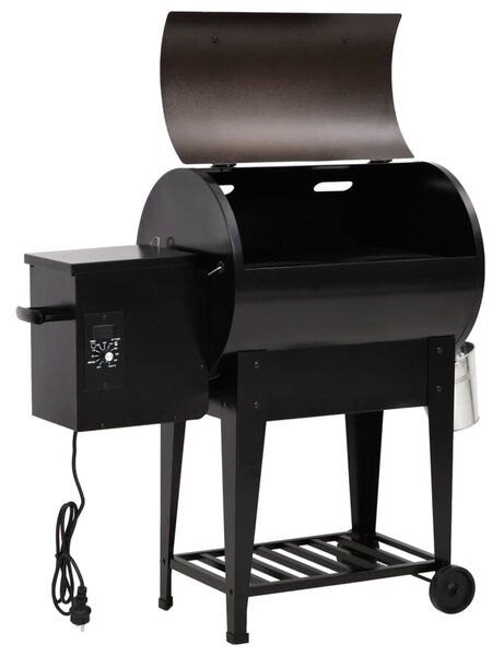 Grill na pellet, z dolną półką, czarny, 94 cm, żelazo