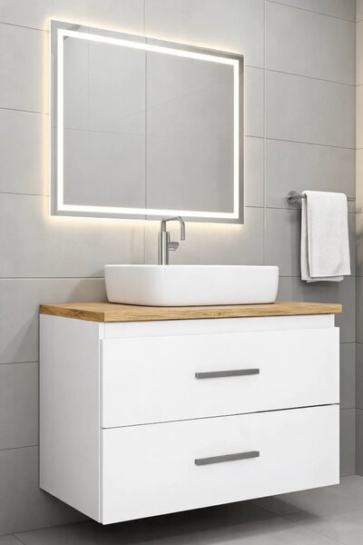 Szafka łazienkowa na umywalkę biały + dąb artisan 80 cm G6-R69