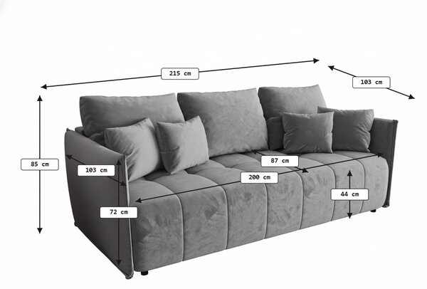 Rozkładana 3-osobowa sofa VELORA 215x103 cm, ciemnoniebieska