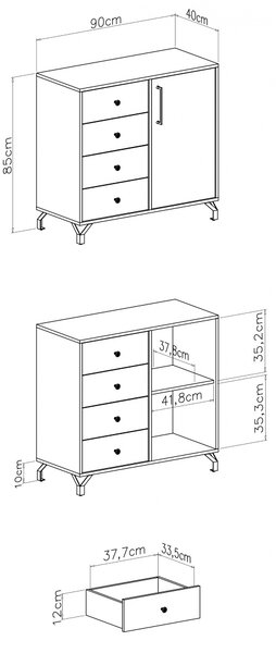 Komoda Anders 90 cm z szufladami - biały