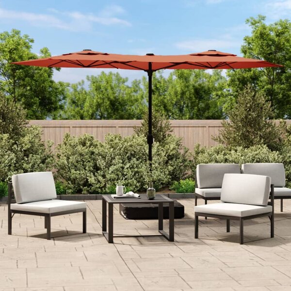Podwójny parasol ogrodowy z LED, terakota, 316x145 cm