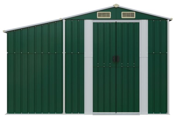 Szopa ogrodowa, zielona, 277x93x179 cm, stal galwanizowana
