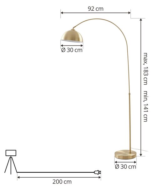 Lampa łukowa - lampa stojąca Lennart Lindby, mosiężny / złoty, salon / jadalnia, metal, nowoczesny