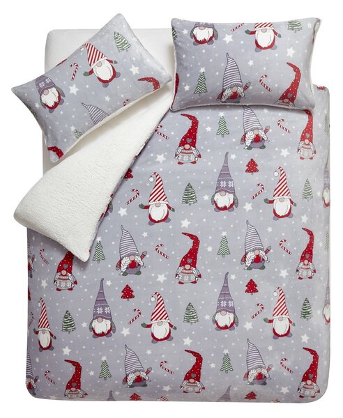 Szara pościel dwuosobowa z mikropluszu 230x220 cm Festive Gnomes – Catherine Lansfield