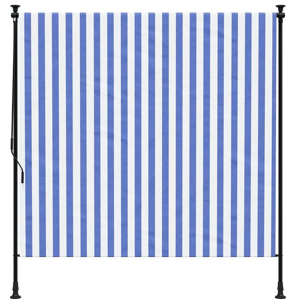 Roleta zewnętrzna, niebiesko-biała, 150x270 cm, tkanina i stal