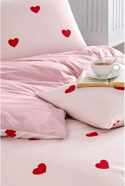 Różowa pościel jednoosobowa z prześcieradłem/3-częściowa 160x220 cm Red Heart – Mila Home