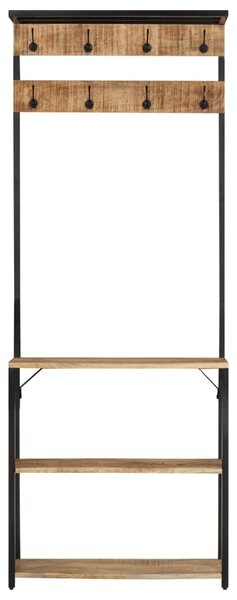 Wieszak na kurtki z półką, 68x30x182 cm, surowe drewno mango