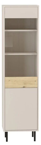 Nowoczesna szklana witryna na nóżkach kaszmir + dąb artisan - Liosso 7X