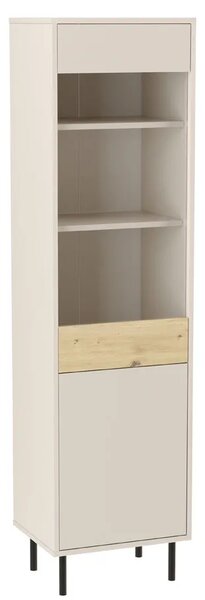Nowoczesna szklana witryna na nóżkach kaszmir + dąb artisan - Liosso 7X