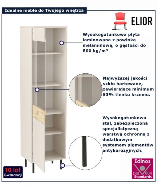 Nowoczesna szklana witryna na nóżkach kaszmir + dąb artisan - Liosso 7X