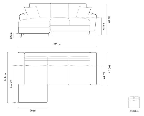 Zielony sztruksowy rozkładany narożnik ze schowkiem (lewostronny/z szezlongiem) Kyoto – Cosmopolitan Design