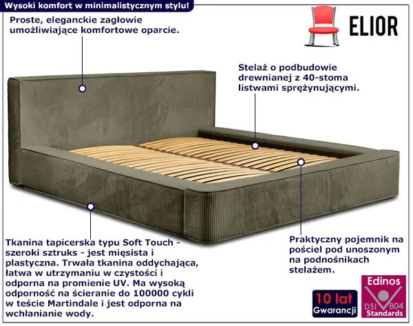 Zielone łóżko tapicerowane z pojemnikiem khaki W2-W43