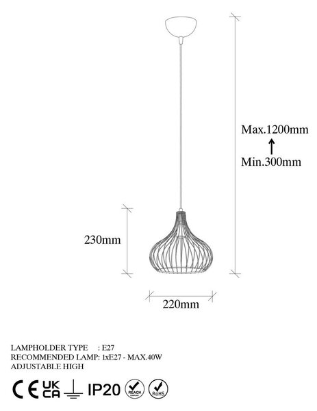 Lampa wisząca z metalowym kloszem ø 22 cm Teldemia – Opviq lights