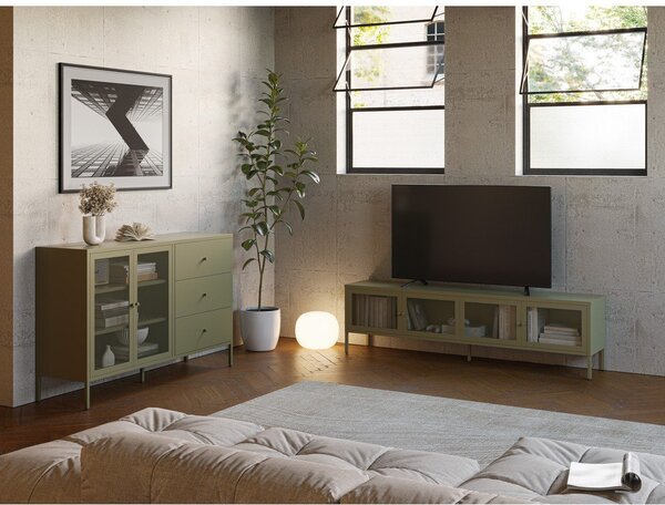 Zielona metalowa szafka pod TV 160x50x35 cm Fayna – Marckeric